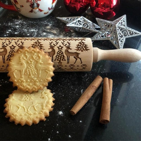Rouleau en bois pour biscuits de Noêl
