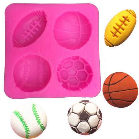 Moule silicone en forme de ballons 4 sports pour chocolats ou déco